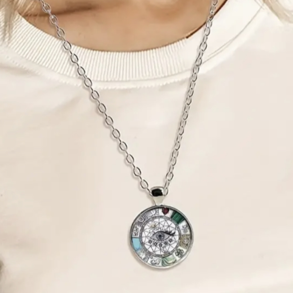 👁️Evil Eye Round Pendant Necklace Protection Unisex Stainless Steel NWT